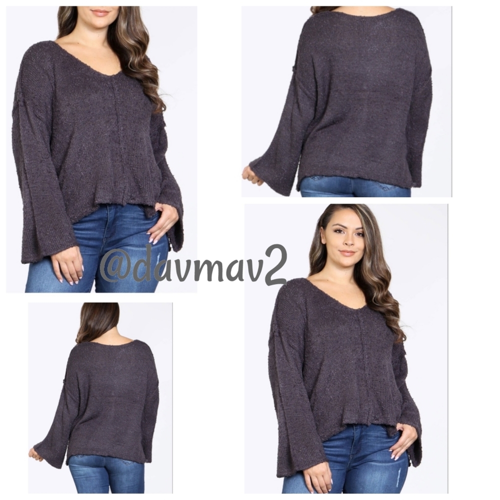 NIGHT FALL Plus Size Charcoal Vneck